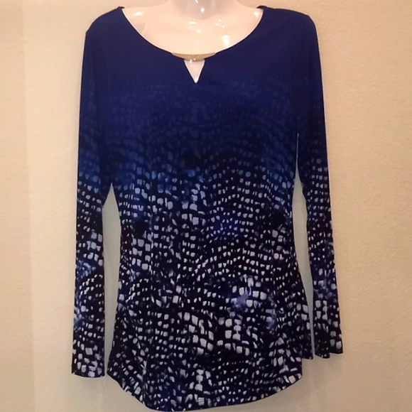 Calvin Klein Printed Keyhole Neck Jersey Blouse - Picture 5 of 13